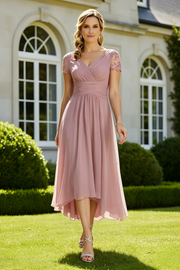 Gorgeous V-Neck Short Sleeves Chiffon A-Line Mother Of The Bride Dress