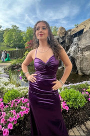 Grape Satin Fitted Sweetheart Lace Up Party Prom Dress