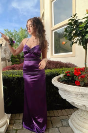 Grape Satin Fitted Sweetheart Lace Up Party Prom Dress