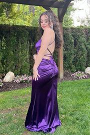Grape Satin Fitted Sweetheart Lace Up Party Prom Dress