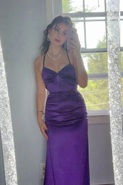 Grape Satin Fitted Sweetheart Lace Up Party Prom Dress