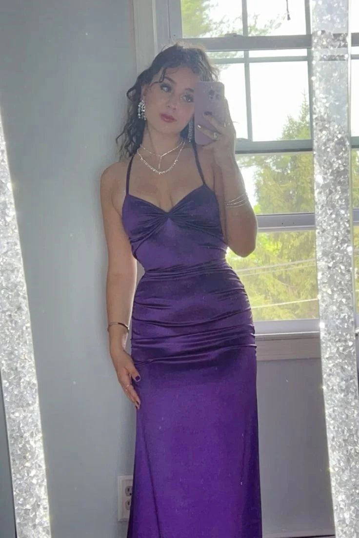 Grape Satin Fitted Sweetheart Lace Up Party Prom Dress