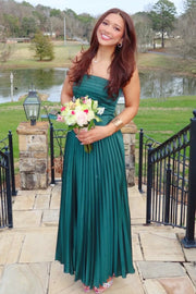 Green A-Line Strapless Empire Sleeveless Pleated Party Prom Dress