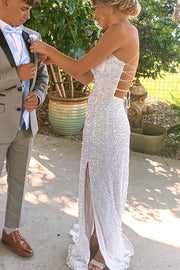 Green Bateau Sleeveless Lace Up Mermaid Sequin Party Prom Dress