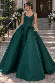 Green Satin A-Line Straps Elegant Formal Party Prom Dress