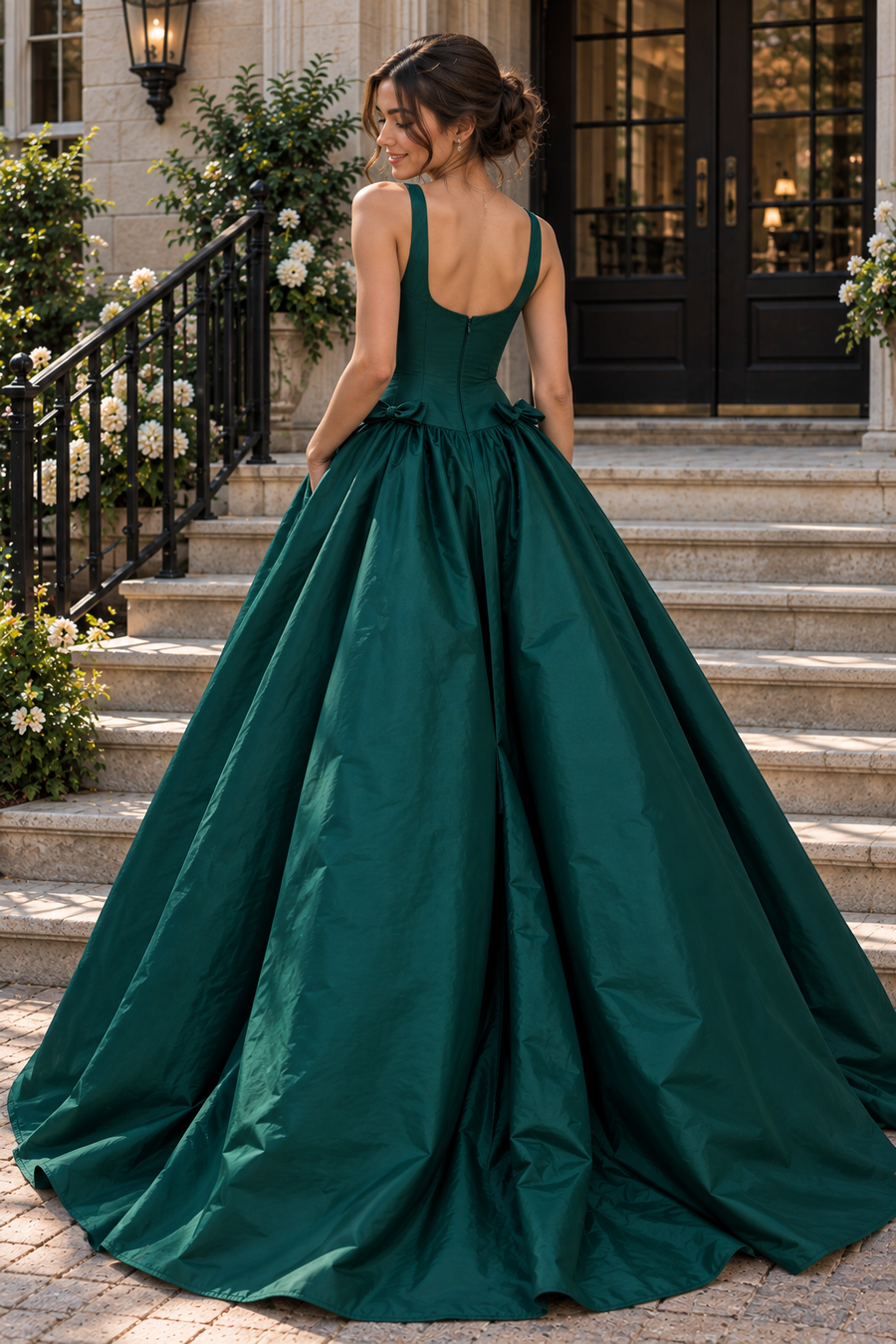 Green Satin A-Line Straps Elegant Formal Party Prom Dress