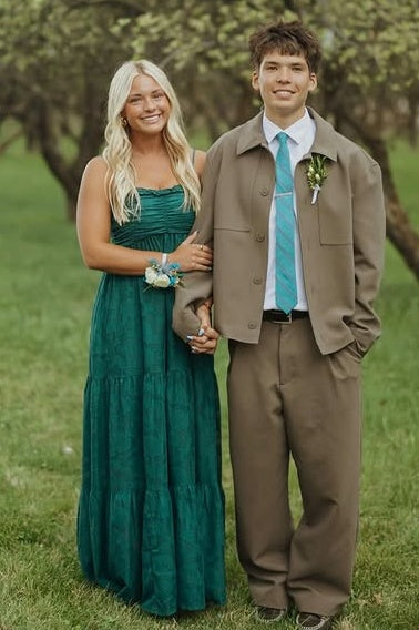 Green Spaghetti Straps A-Line Floor-Length Party Prom Dress