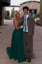 Green Spaghetti Straps A-Line Floor-Length Party Prom Dress