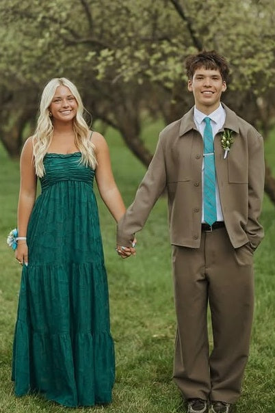 Green Spaghetti Straps A-Line Floor-Length Party Prom Dress