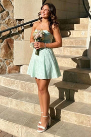 Green Strapless Empire A-Line Floral Appliques Party Homecoming Dress