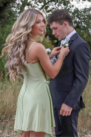 Green Sweetheart Straps A-Line Satin Mini Party Homecoming Dress