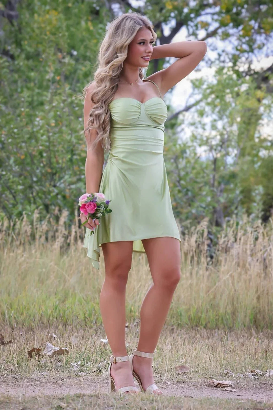 Green Sweetheart Straps A-Line Satin Mini Party Homecoming Dress
