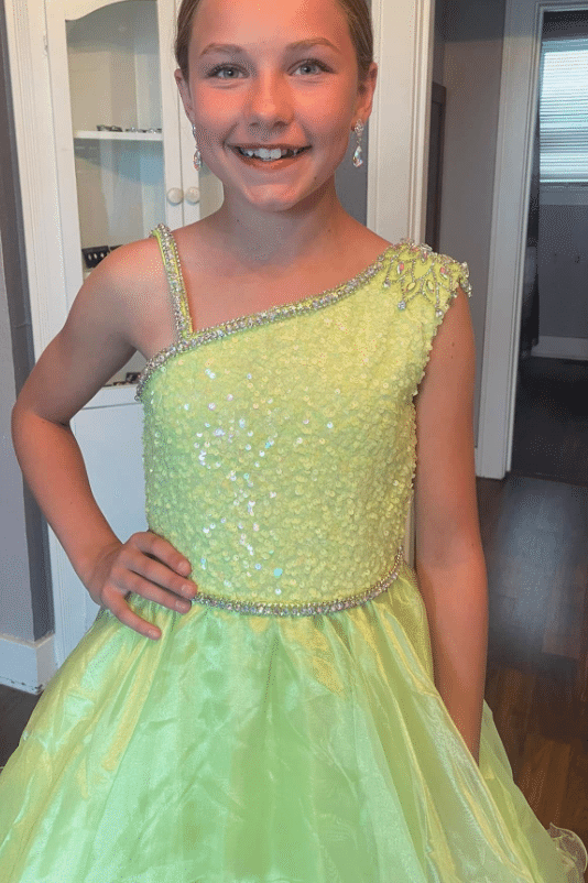 Green Two Tone A-Line Sleeveless Empire Girl Pageant Dress