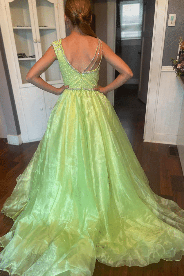 Green Two Tone A-Line Sleeveless Empire Girl Pageant Dress