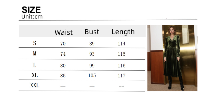 Green V-Neck Long Sleeves Velvet Midi Party Evening Dress