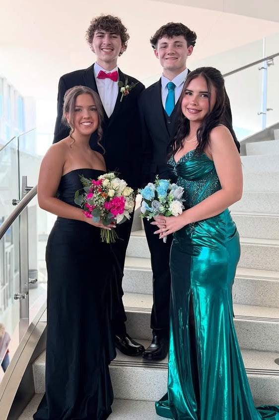 Green V-Neck Sleeveless Beaded Mermaid Split Party Prom Dress