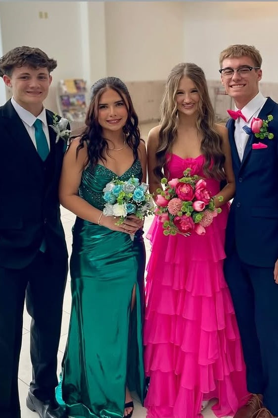 Green V-Neck Sleeveless Beaded Mermaid Split Party Prom Dress