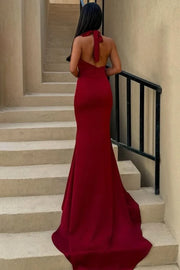 Halter Backless Mermaid Party Prom Dress With Train