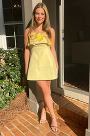 Halter Satin A-Line Floral Appliques Mini Homecoming Dress