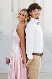 Halter Sleeveless A-Line Satin Empire Satin Party Prom Dress