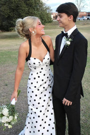 Halter Sleeveless Satin Mermaid Formal Party Prom Dress With Train 