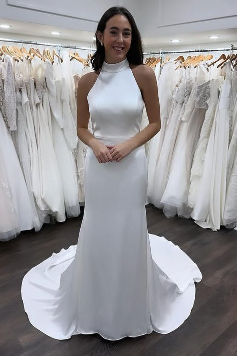 High Neck Backless Mermaid Beach Wedding Dress Custom Color / US 10