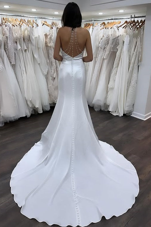 high neck backless mermaid beach wedding dress $ 209 . 00 $ 209 . 00 on