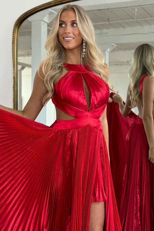 High Neck Backless Satin A-Line Empire Party Prom Dress