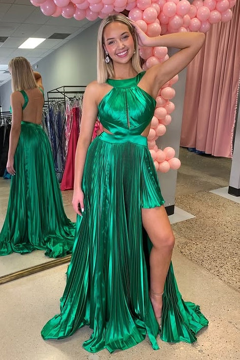 High Neck Backless Satin A-Line Empire Party Prom Dress