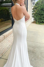 High Neck Backless Sleeveless With Slit Wedding Dress