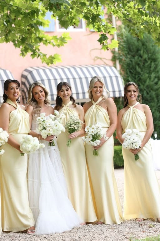 High Neck Halter Sleeveless Satin Empire Long Bridesmaid Dress