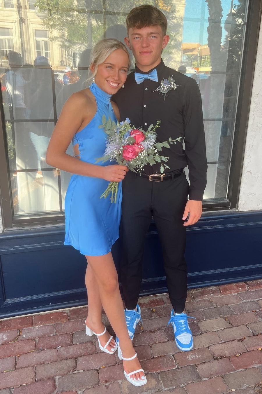 High Neck Open Back Satin Mini Homecoming Dress