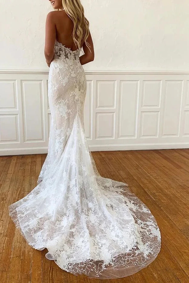 High Neck Sleeveless Backless Mermaid Lace Wedding Dress | Joyofdress High Neck Sleeveless Backless Mermaid Lace Wedding Dress | Joyofdress