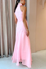High Neck Sleeveless Empire A-Line Party Prom Dress With Leg Slit 