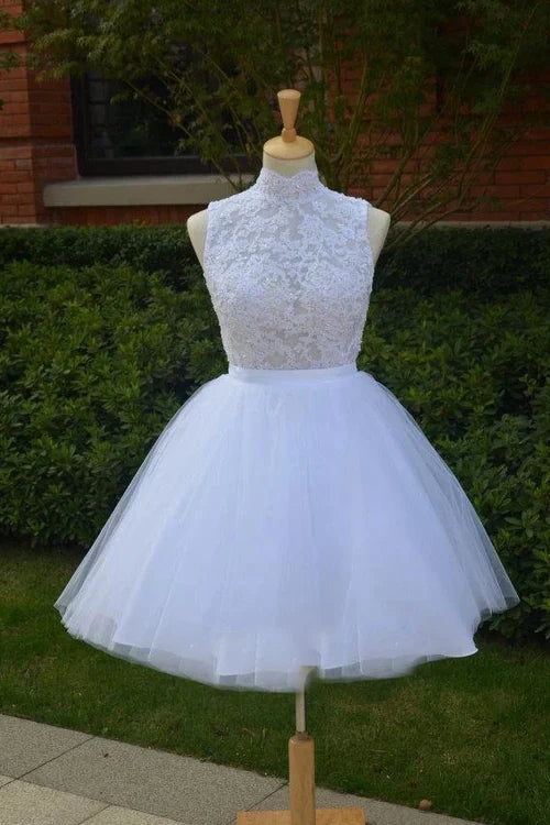 high neck short wedding dress Leely Women Ivory Satin Bodycon Short Wedding Dress with Slit High Neck Bridal Shower Dress with Sleeves