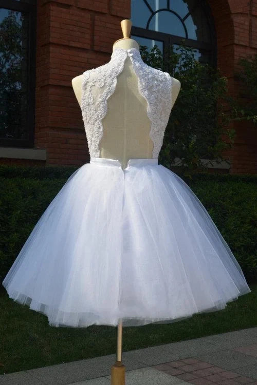 High Neck Sleeveless Empire Two Tone Short Wedding Dress