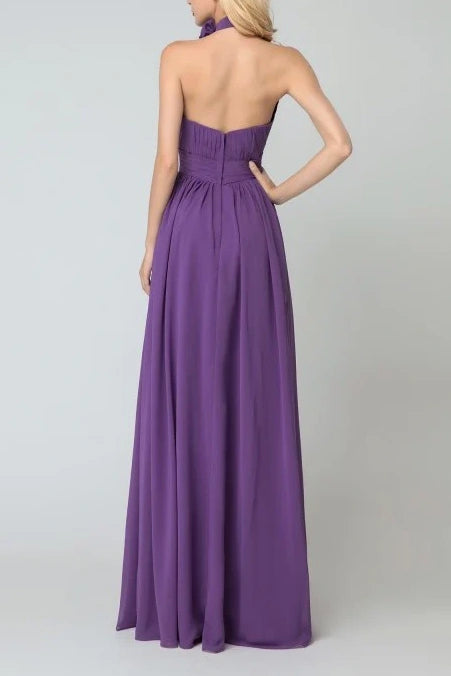 High Neck Sleeveless Open Back A-Line Bridesmaid Dress