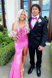 Hot Pink Sweetheart Mermaid Party Prom Dress With Train 