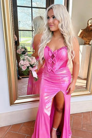 Hot Pink Sweetheart Mermaid Party Prom Dress With Train 