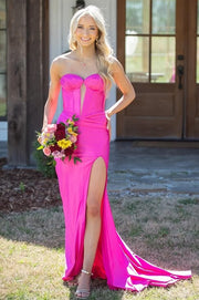 Hot Pink Sweetheart Sleeveless Mermaid Split Party Prom Dress 