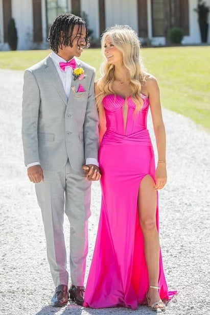 Hot Pink Sweetheart Sleeveless Mermaid Split Party Prom Dress 