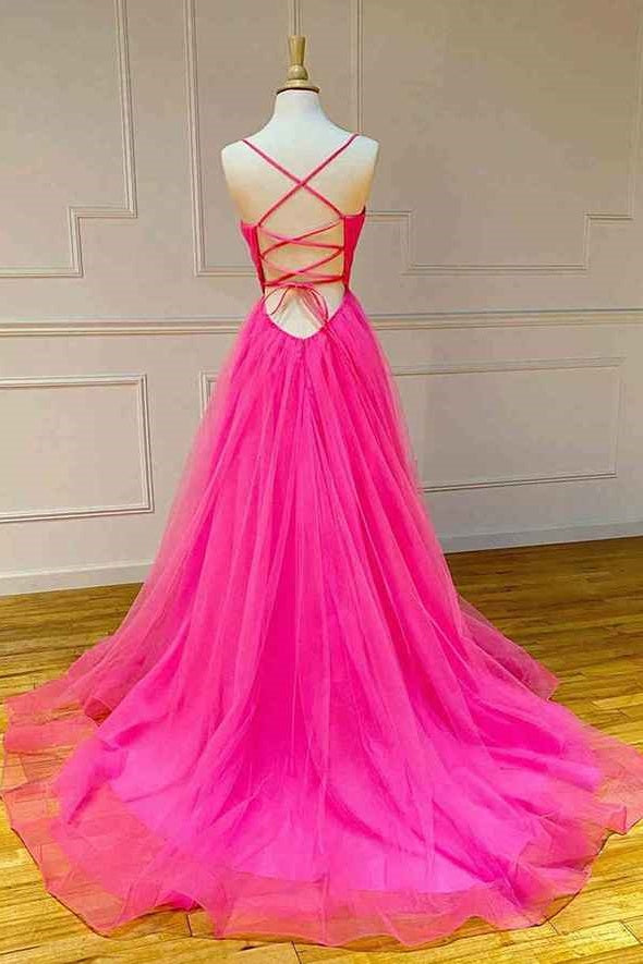 Hot Pink Tulle A-Line Sweetheart Sleeveless Prom Dress