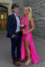 Hot Pink V-Neck Halter Backless Mermaid Party Prom Dress