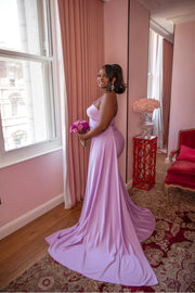 Hot Satin Trumpet One Shoulder Empire With Train Bridesmaid Dress