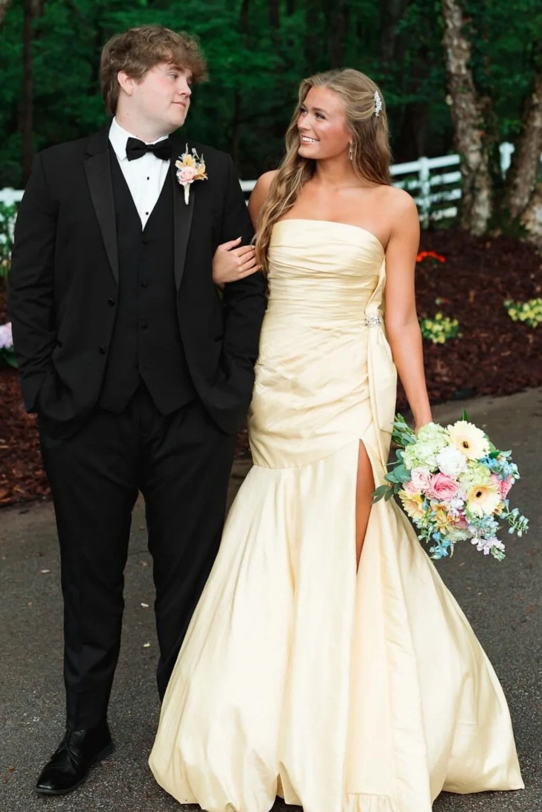 Hot Strapless Mermaid Satin Party Prom Dress With Leg Slit 