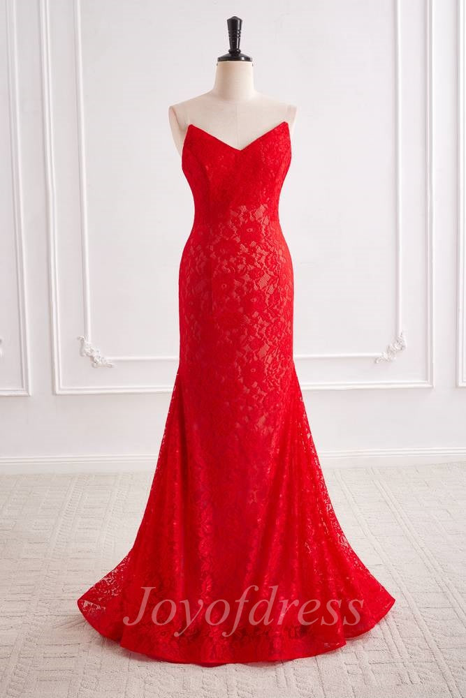 Hot V-Neck Strapless Fully Lace Long Party Prom Dress