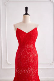 Hot V-Neck Strapless Fully Lace Long Party Prom Dress