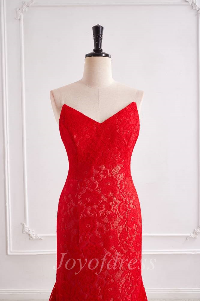 Hot V-Neck Strapless Fully Lace Long Party Prom Dress