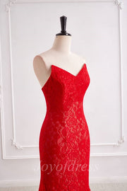 Hot V-Neck Strapless Fully Lace Long Party Prom Dress