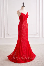 Hot V-Neck Strapless Fully Lace Long Party Prom Dress